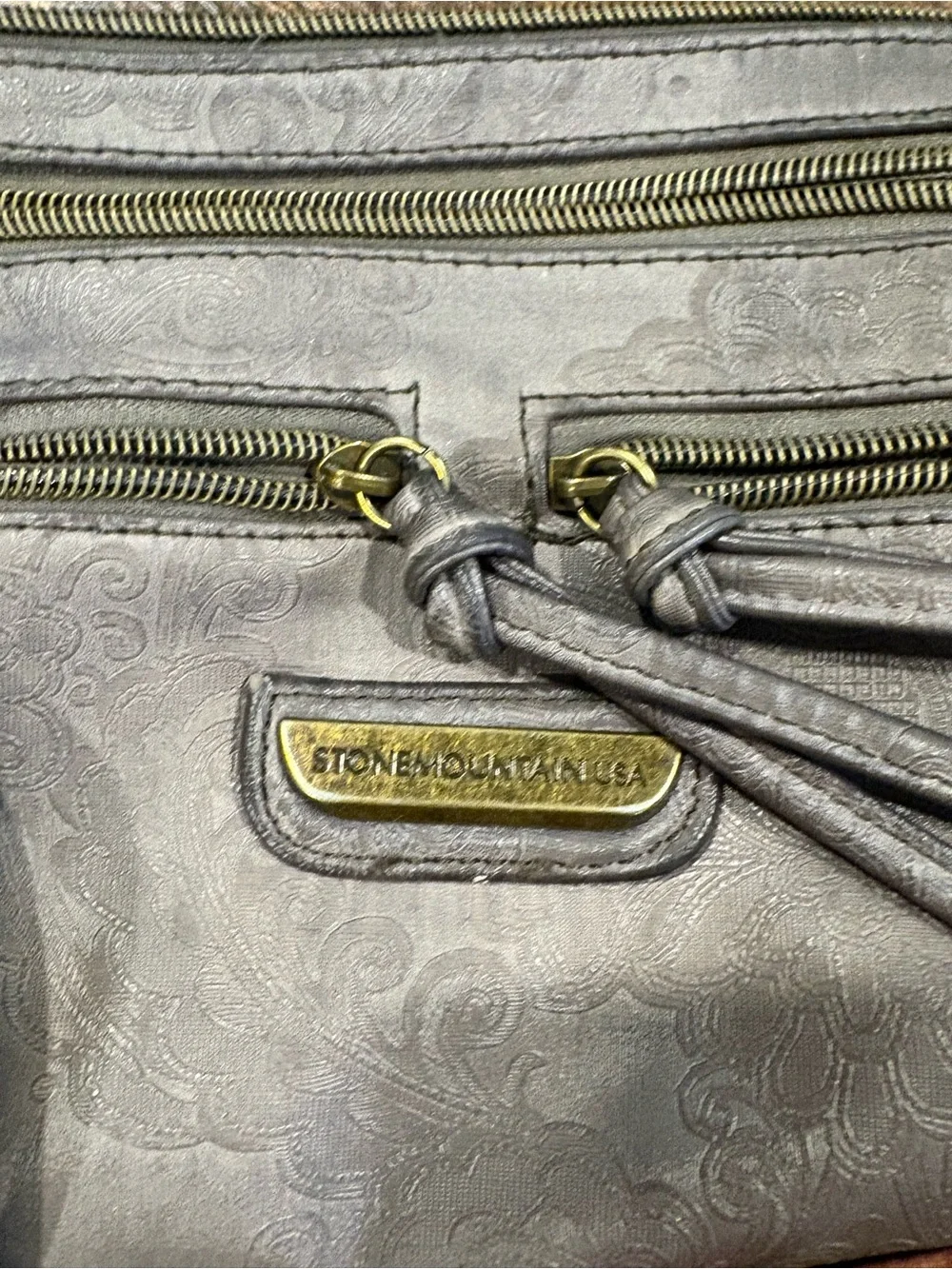 Stone Mountain Accessories Gray Floral-Embossed Crossbody with Tassel Zips